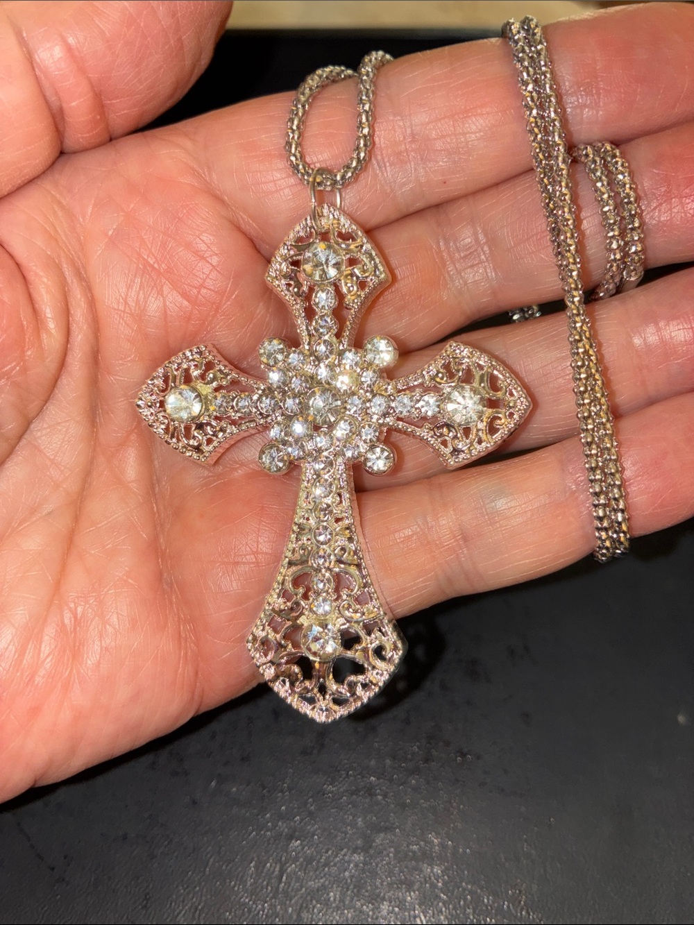 Rhinestone Filigree Cross Pendant Necklace